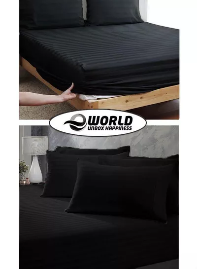 3 Piece Luxury Black Striped Bed Sheet Set with 1 Deep Pocket Fitted Sheet and 2 Pillowcases for Hotel and Home Crafted from Ultra Soft and Breathable Microfiber for Year-Round Comfort, (Single/Double)-4