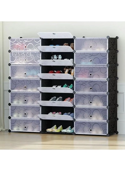 DubaiGallery 18-Cube Shoe Rack, DIY Plastic Storage Organizer with Doors-0