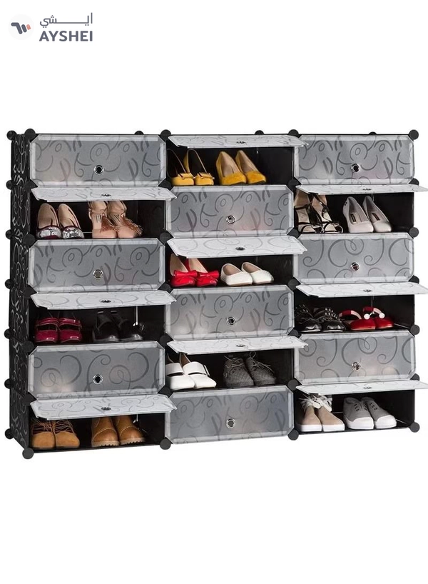 DubaiGallery 18-Cube Shoe Rack, DIY Plastic Storage Organizer with Doors