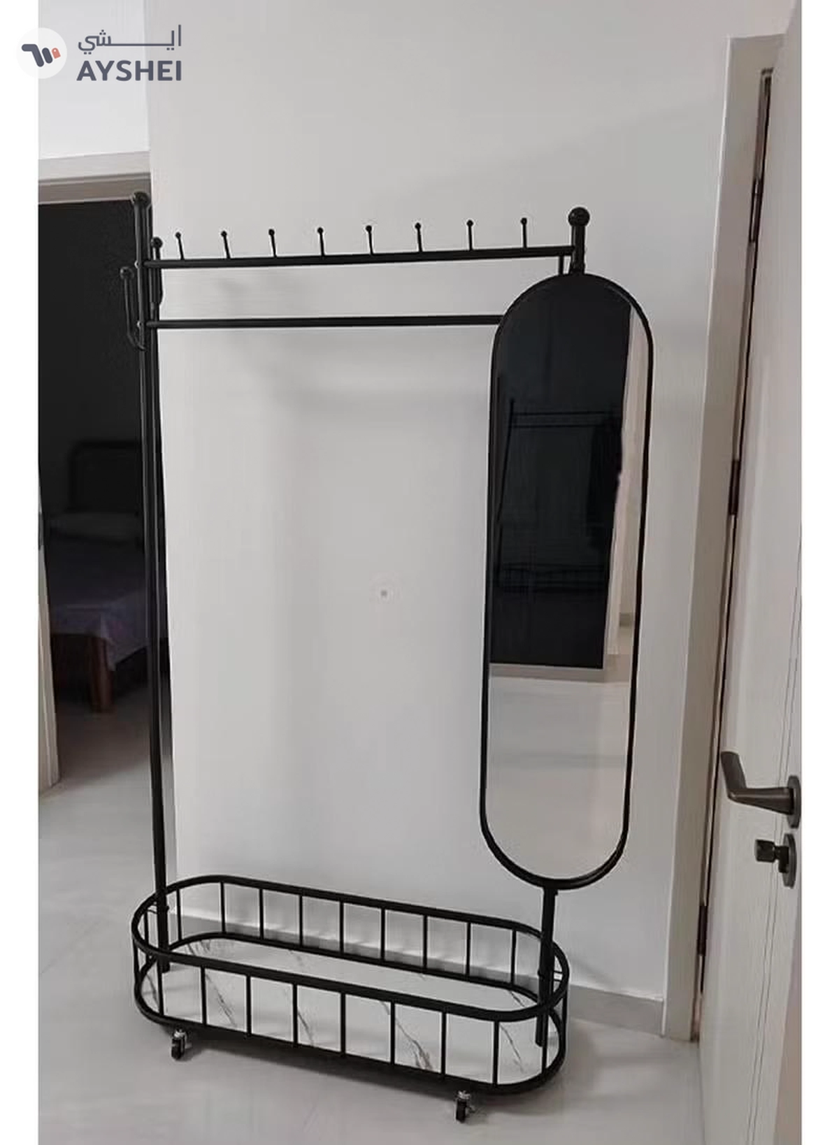 DubaiGallery Metal Wardrobes Coat Racks with Mirror Display, Moving Floor, Garment Racks, Open Nordic Hotel Clothes, Home Furniture-5-5