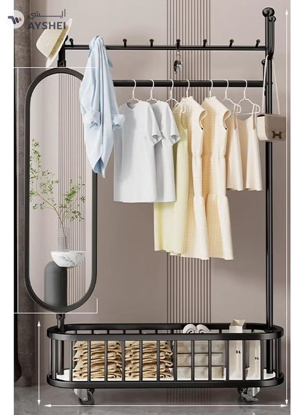 DubaiGallery Metal Wardrobes Coat Racks with Mirror Display, Moving Floor, Garment Racks, Open Nordic Hotel Clothes, Home Furniture