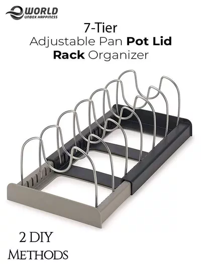7 Tiers Adjustable Stainless Steel Compartments Holder with 2 DIY Methods for Kitchen Cabinet and Counter Hanging Storage Shelf Expandable Length up to 22inches-0