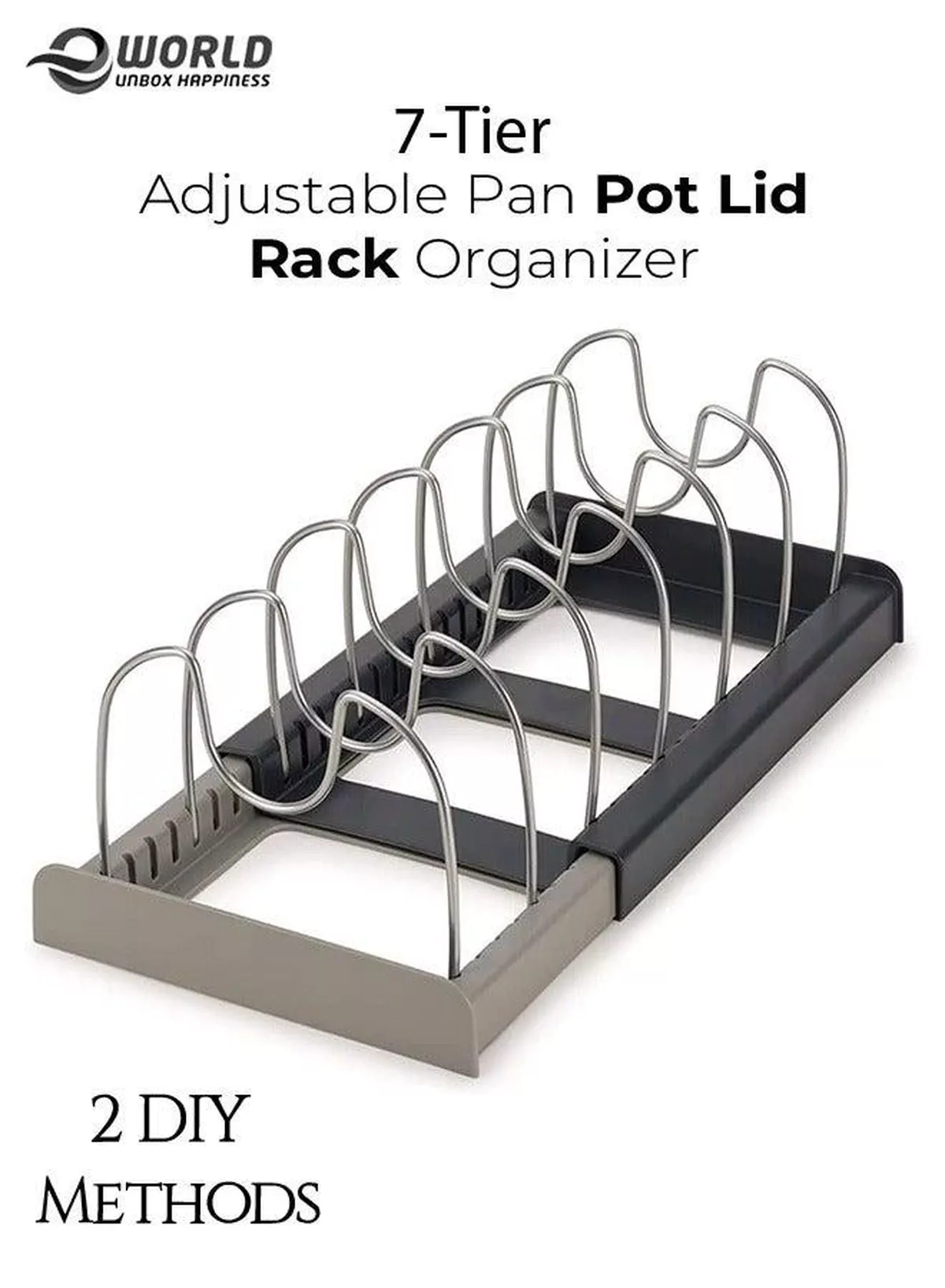 7 Tiers Adjustable Stainless Steel Compartments Holder with 2 DIY Methods for Kitchen Cabinet and Counter Hanging Storage Shelf Expandable Length up to 22inches