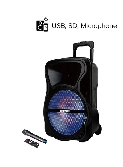 GEEPAS Portable & Rechargeable Professional Speaker With Blue tooth & TWS Function, Remote Control,, USB/Bluetooth/SD Card Slots/FM Radio, 35000W PMPO, GMS8568, Black GMS8568 Black-0
