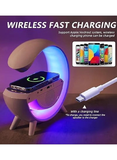 Yuwell LED Wireless Charger Atmosphere Lamp With Bluetooth Speaker And FM Radio Light Up Wireless Speaker Intelligent LED Table Lamp Color Changing Bedside Table Light For Home And Bedroom Decor-4