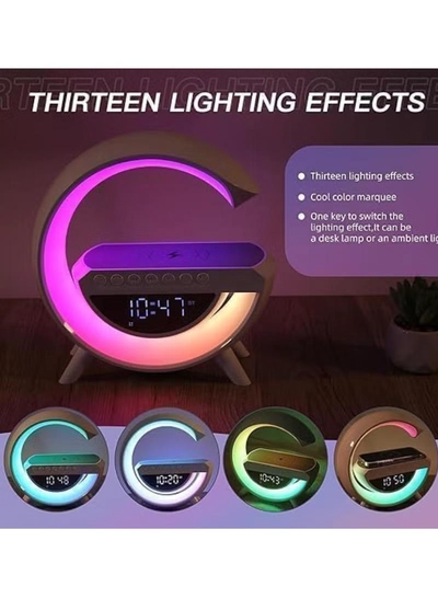 Yuwell LED Wireless Charger Atmosphere Lamp With Bluetooth Speaker And FM Radio Light Up Wireless Speaker Intelligent LED Table Lamp Color Changing Bedside Table Light For Home And Bedroom Decor-2