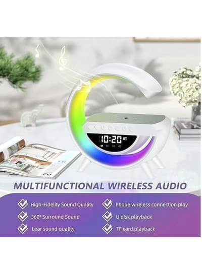 Yuwell LED Wireless Charger Atmosphere Lamp With Bluetooth Speaker And FM Radio Light Up Wireless Speaker Intelligent LED Table Lamp Color Changing Bedside Table Light For Home And Bedroom Decor-5