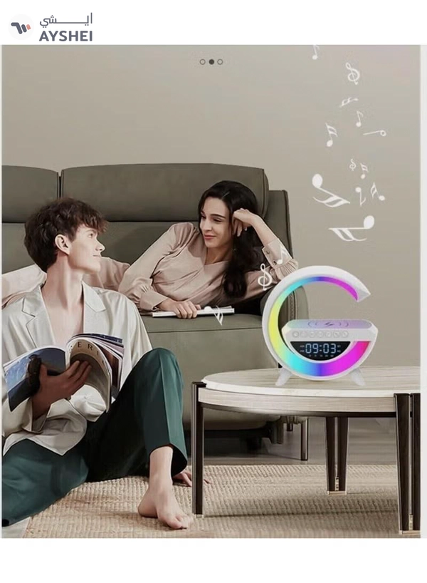 Yuwell LED Wireless Charger Atmosphere Lamp With Bluetooth Speaker And FM Radio Light Up Wireless Speaker Intelligent LED Table Lamp Color Changing Bedside Table Light For Home And Bedroom Decor