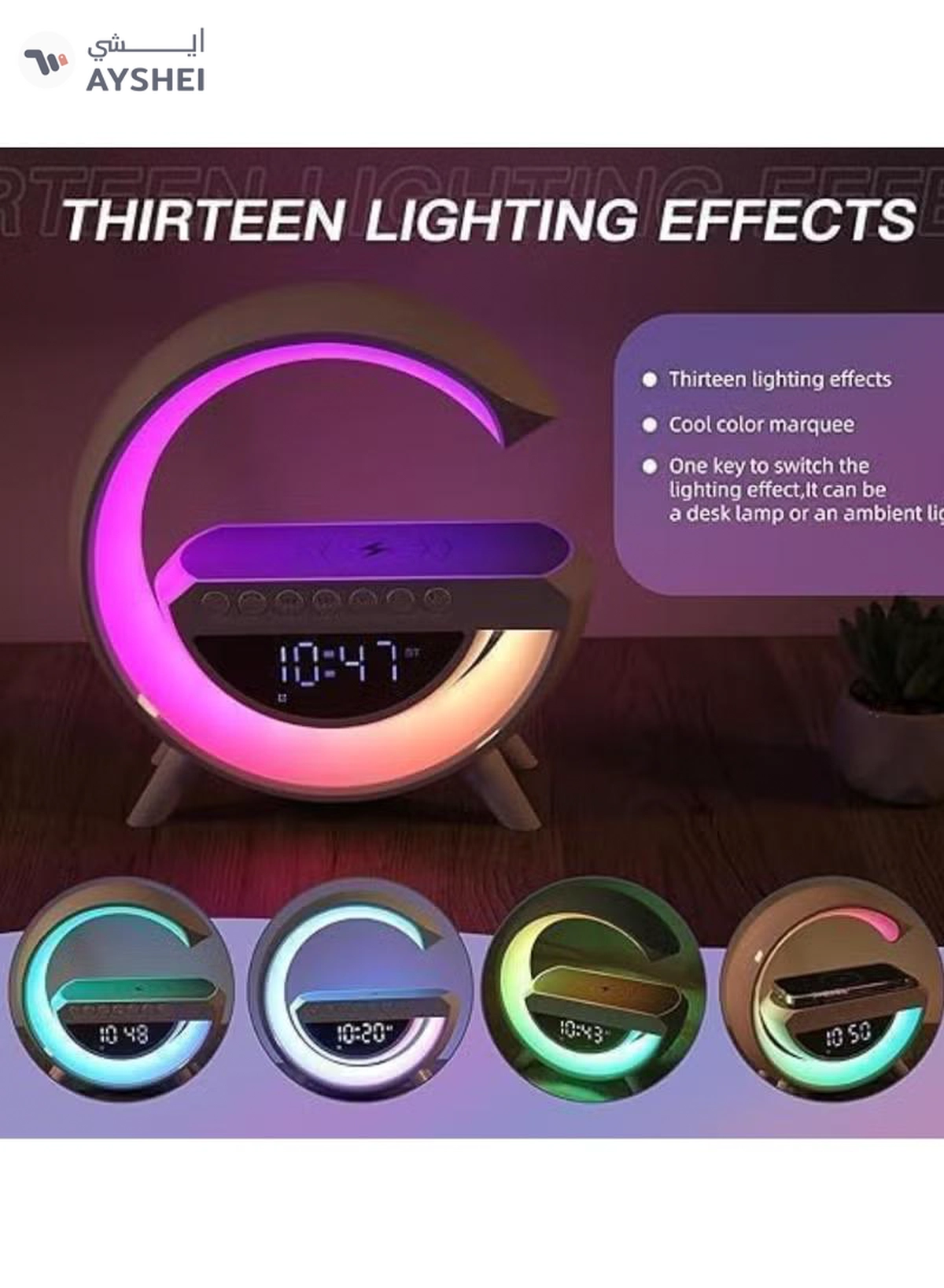 Yuwell LED Wireless Charger Atmosphere Lamp With Bluetooth Speaker And FM Radio Light Up Wireless Speaker Intelligent LED Table Lamp Color Changing Bedside Table Light For Home And Bedroom Decor-2-2