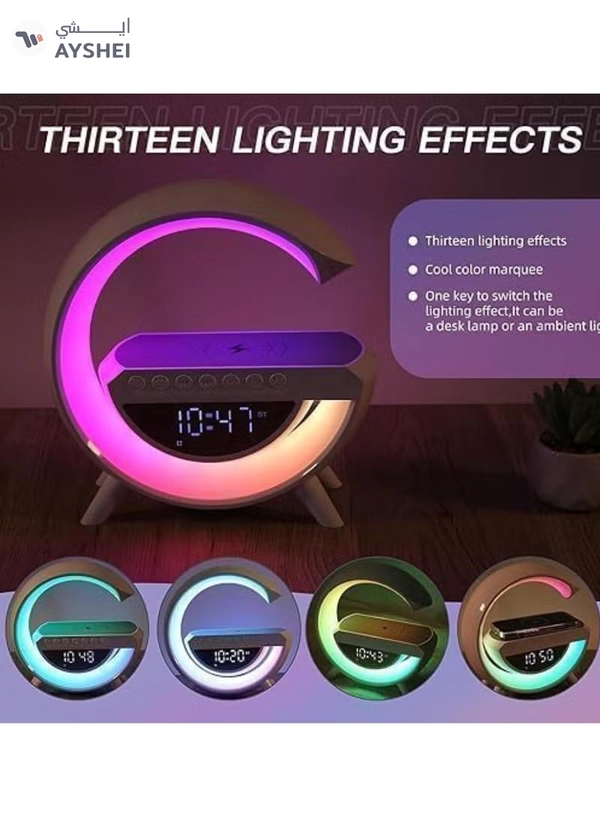 Yuwell LED Wireless Charger Atmosphere Lamp With Bluetooth Speaker And FM Radio Light Up Wireless Speaker Intelligent LED Table Lamp Color Changing Bedside Table Light For Home And Bedroom Decor