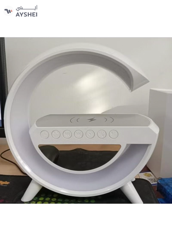 Yuwell LED Wireless Charger Atmosphere Lamp With Bluetooth Speaker And FM Radio Light Up Wireless Speaker Intelligent LED Table Lamp Color Changing Bedside Table Light For Home And Bedroom Decor