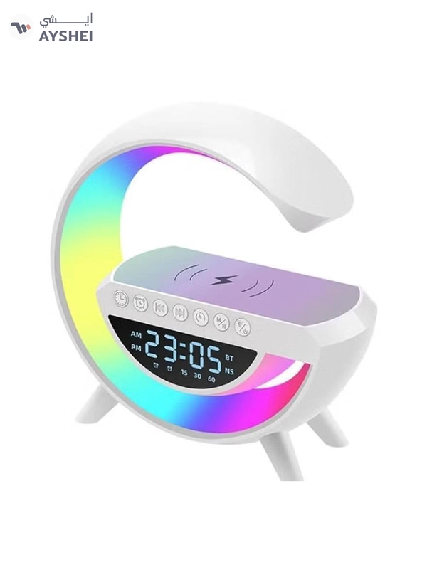 Yuwell LED Wireless Charger Atmosphere Lamp With Bluetooth Speaker And FM Radio Light Up Wireless Speaker Intelligent LED Table Lamp Color Changing Bedside Table Light For Home And Bedroom Decor