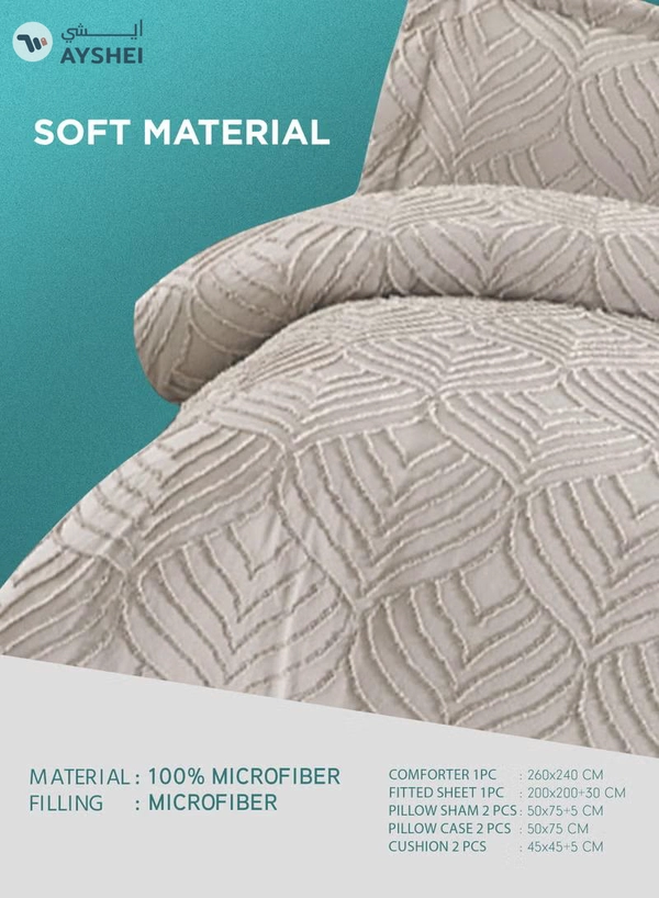 PARRY LIFE 8 Piece Comforter Set King Size All Season Everyday Use Bedding Set Extra Soft Microfiber 1 Comforter 1 Fitted Sheet 2 Pillow Sham 2 Pillow Case 2 Cushions 260 x 240 Cm