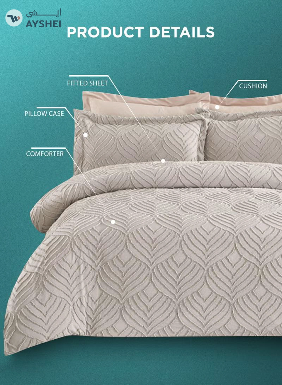 PARRY LIFE 8 Piece Comforter Set King Size All Season Everyday Use Bedding Set Extra Soft Microfiber 1 Comforter 1 Fitted Sheet 2 Pillow Sham 2 Pillow Case 2 Cushions 260 x 240 Cm-1-1