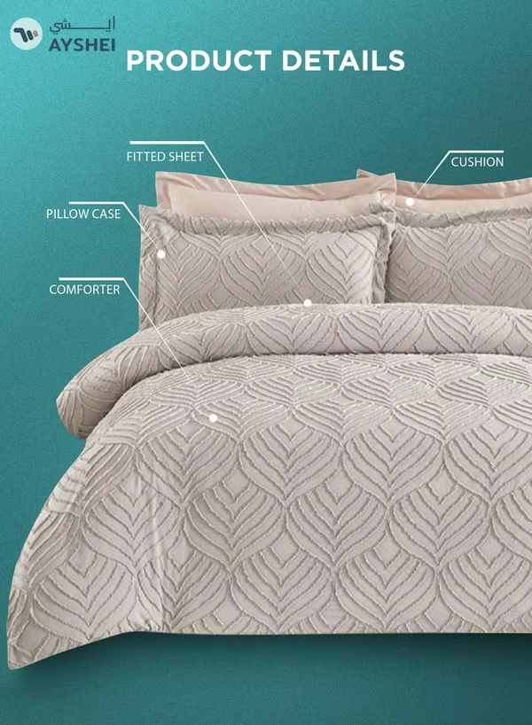 PARRY LIFE 8 Piece Comforter Set King Size All Season Everyday Use Bedding Set Extra Soft Microfiber 1 Comforter 1 Fitted Sheet 2 Pillow Sham 2 Pillow Case 2 Cushions 260 x 240 Cm