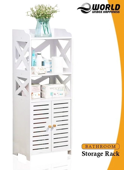 Eworld Waterproof White PVC Floor Cabinet Organizer, Stylish Storage Solution Featuring Shelves-0