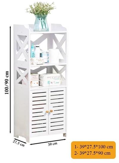 Eworld Waterproof White PVC Floor Cabinet Organizer, Stylish Storage Solution Featuring Shelves-3