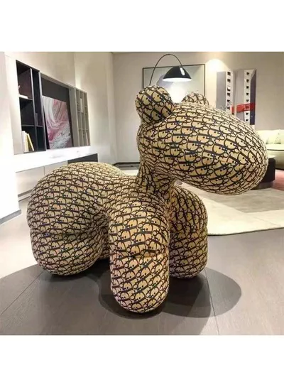 Luxury Designer Style Bear Ottoman Stool Plush Animal Footrest Seat Decorative Accent Chair for Living Room, Bedroom, Kids Room and Office, Soft Padded Comfortable Seating, Modern Home Décor, Durable Upholstered Fabric, Cute Bear Shape,-0