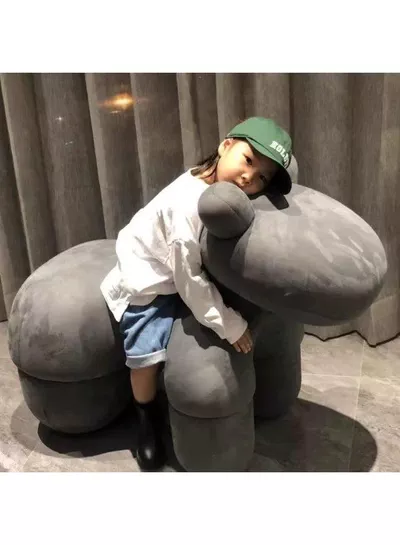 Luxury Designer Style Bear Ottoman Stool Plush Animal Footrest Seat Decorative Accent Chair for Living Room, Bedroom, Kids Room and Office, Soft Padded Comfortable Seating, Modern Home Décor, Durable Upholstered Fabric, Cute Bear Shape,-2