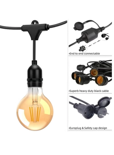 Yuwell Outdoor Waterproof IP65 Led String Lights E27 Holder 50 Meter Bulb Holder Wire With 100 Bulbs 4W G80 Amber With EU Plug Solar Bulb Holder For Ramadan Decoration Lights And Outdoor Decoration Light Hanging Light String Wire Ramadan Light For Commercial Patio Garden & Porch Yard-2