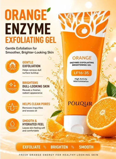 POUQUUR Orange Enzymes Exfoliating Brightening Gel LF16-35, High Activity Mild Exfoliation Facial Skincare, Gentle-Looking Formula for Refreshing the Skin Surface and Supporting a Smooth, Clean and Bright-Looking Complexion-1