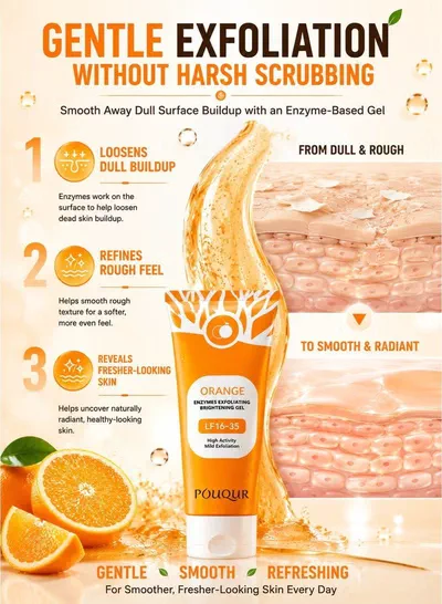 POUQUUR Orange Enzymes Exfoliating Brightening Gel LF16-35, High Activity Mild Exfoliation Facial Skincare, Gentle-Looking Formula for Refreshing the Skin Surface and Supporting a Smooth, Clean and Bright-Looking Complexion-3
