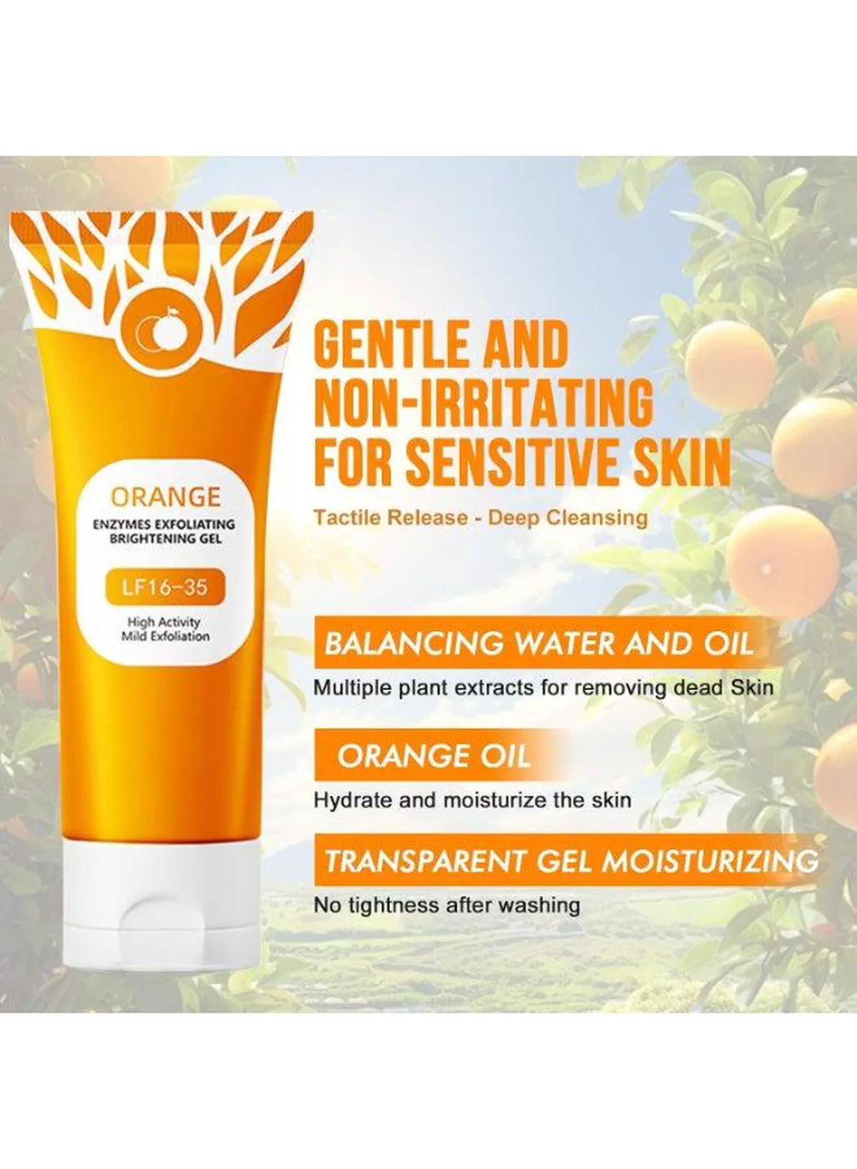 POUQUUR Orange Enzymes Exfoliating Brightening Gel LF16-35, High Activity Mild Exfoliation Facial Skincare, Gentle-Looking Formula for Refreshing the Skin Surface and Supporting a Smooth, Clean and Bright-Looking Complexion