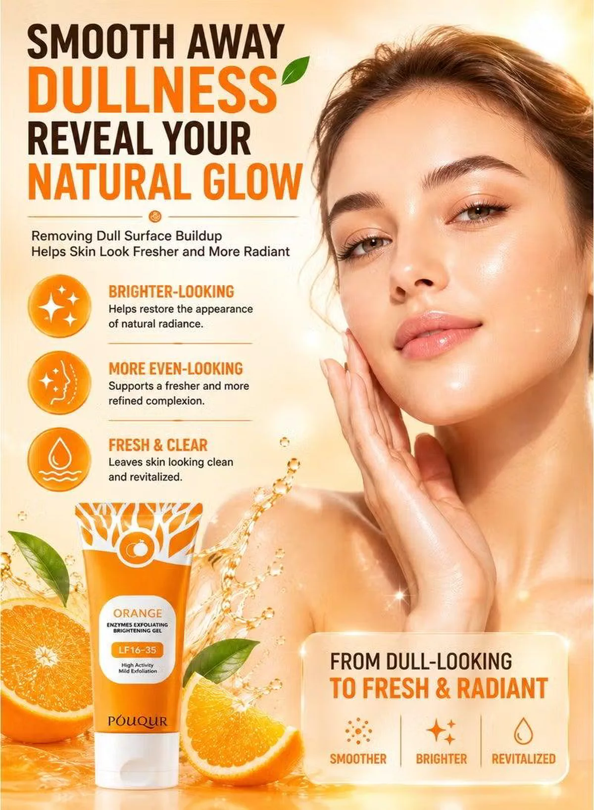 POUQUUR Orange Enzymes Exfoliating Brightening Gel LF16-35, High Activity Mild Exfoliation Facial Skincare, Gentle-Looking Formula for Refreshing the Skin Surface and Supporting a Smooth, Clean and Bright-Looking Complexion-4-4