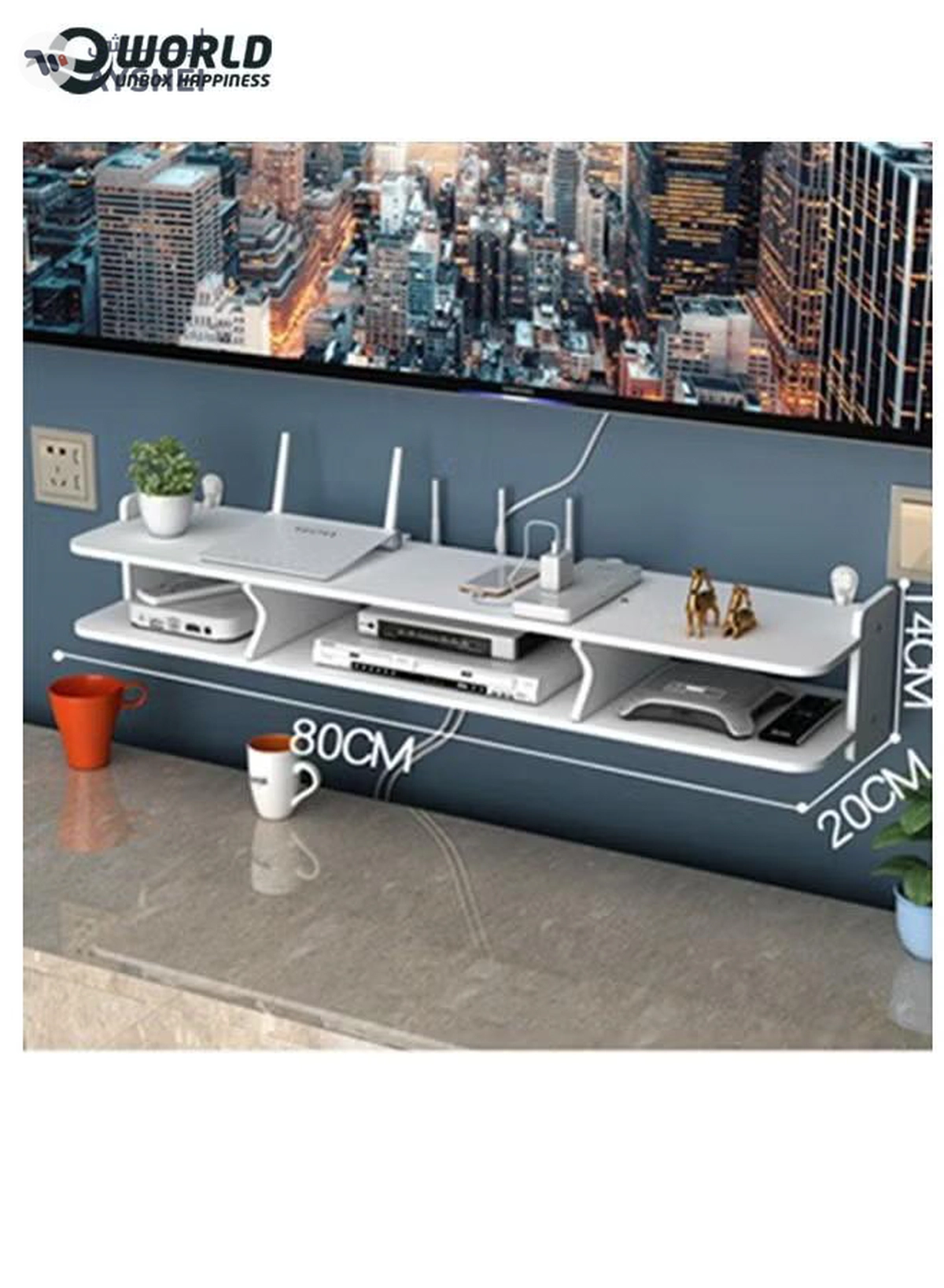 Eworld Living room TV wall set-top box router storage rack decoration wall with WIFI hanger-1-1
