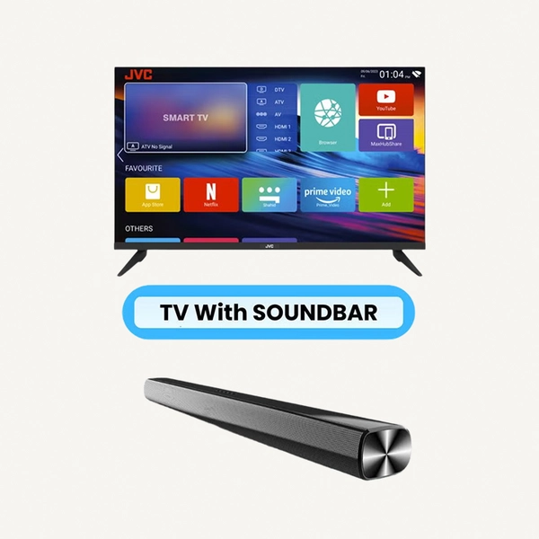 JVC 40 Inch Edgeless Full HD LED Android Smart TV with Dolby Audio + SOUNDBAR Black Bundle