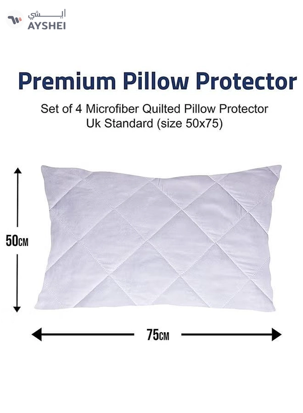 Eworld Pack of 4 Pillow Protectors - Quilted Zipped Pillow Covers