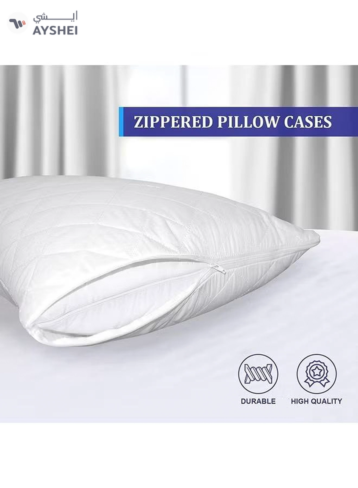 Eworld Pack of 4 Pillow Protectors - Quilted Zipped Pillow Covers -5-5