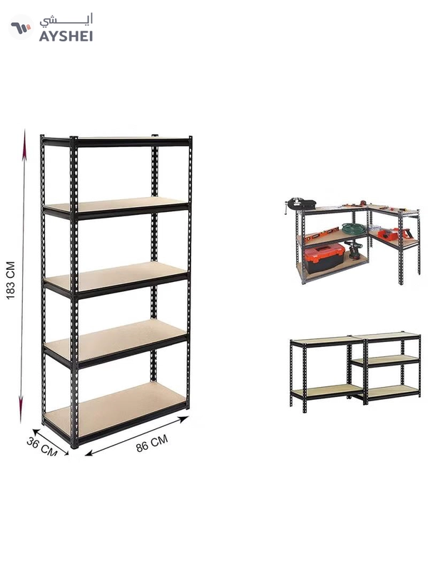 My Choice 5 Layer Black Steel Storage Rack Boltless Shelving Unit Tier Layer Height Adjustable Shelf Organizer