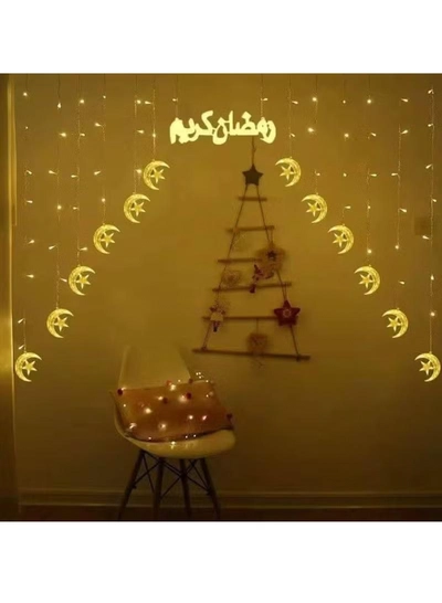 Yuwell Ramadan Light 3 Meter 136 LED String Light LED Decorative Light Multi Modes Operated Light With 3-Pin Plug For Ramadan Decoration Light Eid Decoration Light Warm White With Ramadan Kareem Sign Star And Moon Curtain Lights-0