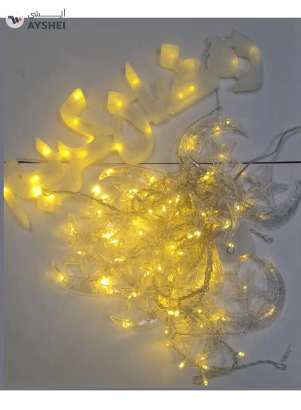 Yuwell Ramadan Light 3 Meter 136 LED String Light LED Decorative Light Multi Modes Operated Light With 3-Pin Plug For Ramadan Decoration Light Eid Decoration Light Warm White With Ramadan Kareem Sign Star And Moon Curtain Lights