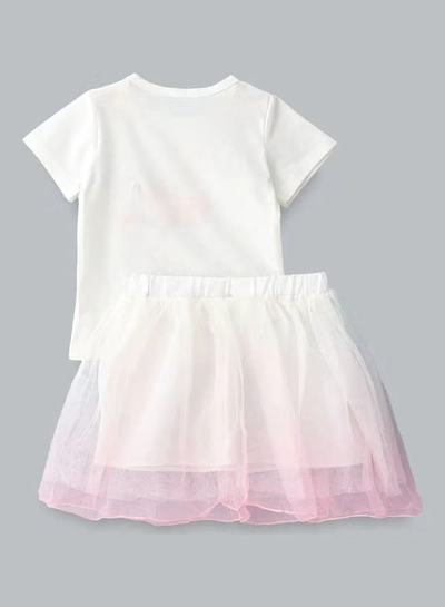 Babyqlo Swan Printed T-Shirt And Skirt Set White/Light Pink-1