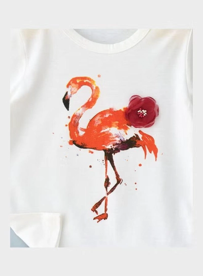 Babyqlo Swan Printed T-Shirt And Skirt Set White/Light Pink-2