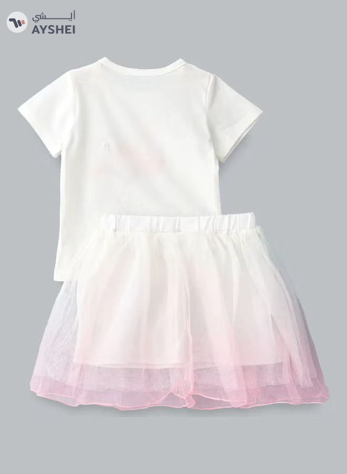 Babyqlo Swan Printed T-Shirt And Skirt Set White/Light Pink-1-1