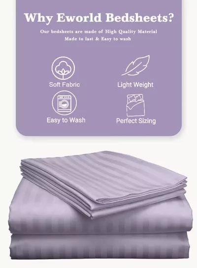 Eworld 3 Piece Luxury Purple Striped Bed Sheet Set with 1 Flat Sheet and 2 Pillowcases for Hotel and Home Crafted from Ultra Soft and Breathable Microfiber for Year-Round Comfort, (Single/Double)-4