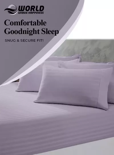 Eworld 3 Piece Luxury Purple Striped Bed Sheet Set with 1 Flat Sheet and 2 Pillowcases for Hotel and Home Crafted from Ultra Soft and Breathable Microfiber for Year-Round Comfort, (Single/Double)-3