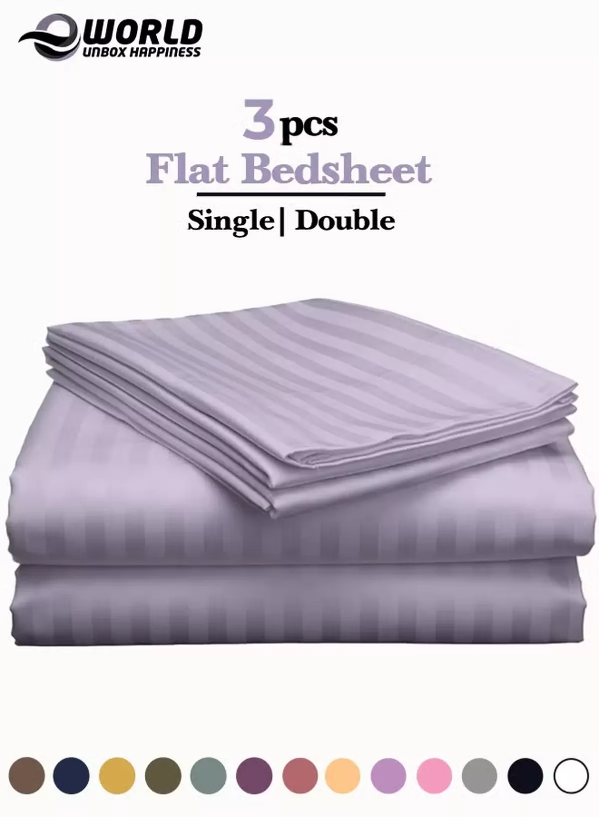 Eworld 3 Piece Luxury Purple Striped Bed Sheet Set with 1 Flat Sheet and 2 Pillowcases for Hotel and Home Crafted from Ultra Soft and Breathable Microfiber for Year-Round Comfort, (Single/Double)