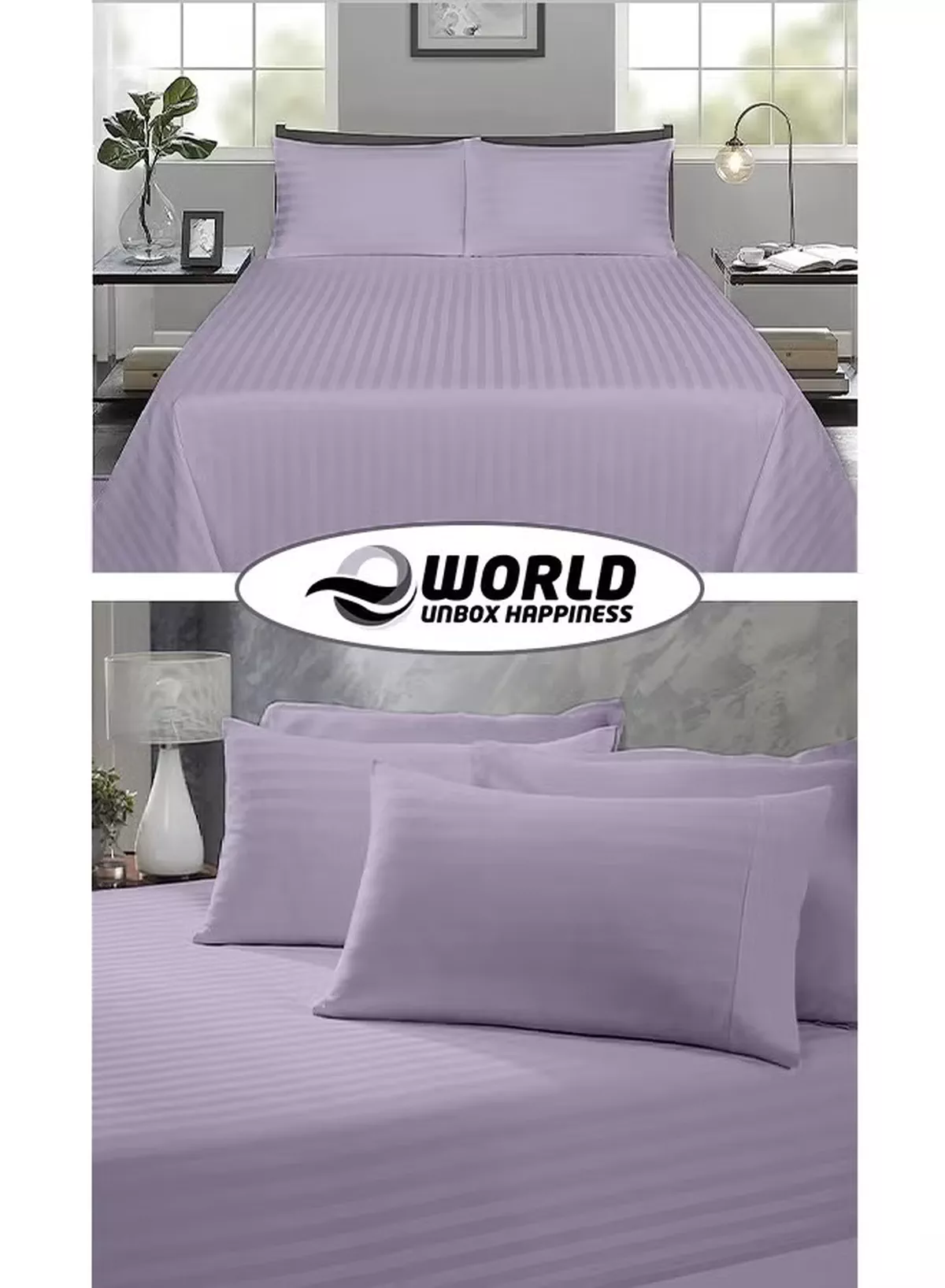 Eworld 3 Piece Luxury Purple Striped Bed Sheet Set with 1 Flat Sheet and 2 Pillowcases for Hotel and Home Crafted from Ultra Soft and Breathable Microfiber for Year-Round Comfort, (Single/Double)-5-5