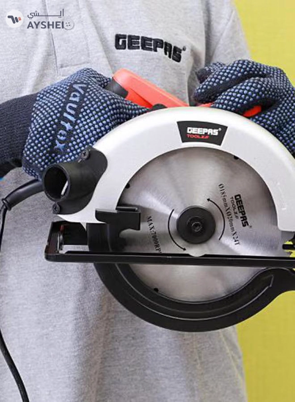 Geepas 1200W Circular Saw With High Speed And 185mm Saw Blades- Multi-Purpose Blade 65mm Cutting Depth,Depth & Angle Adjustment | Ideal for Wood, Mild Steel, Plastic & More Silver/Black/Red