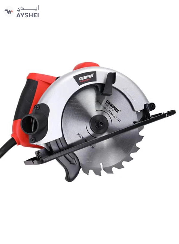 Geepas 1200W Circular Saw With High Speed And 185mm Saw Blades- Multi-Purpose Blade 65mm Cutting Depth,Depth & Angle Adjustment | Ideal for Wood, Mild Steel, Plastic & More Silver/Black/Red