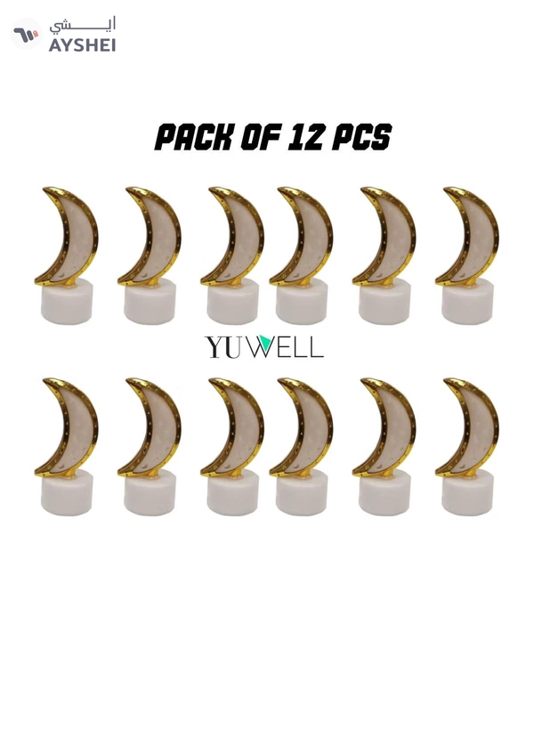 Yuwell Pack Of 12 Pcs Moon Shape Ramadan Light Mini Portable Night Light And Table Decor Lamp For Ramadan Decoration
