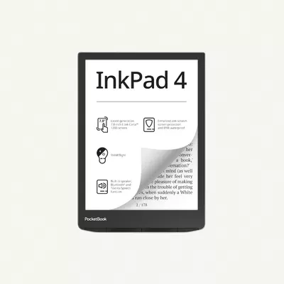 PocketBook InkPad 4 | Eye-Friendly Audio & E-Book Reader Large 7.8ʺ E-Ink Display Anti-Scratch Protection Text-to-Speech Function Bluetooth Built-in Speaker SMARTlight IPX8 Waterproof - Stardust Silver-0