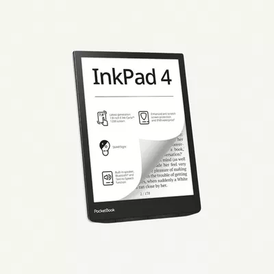 PocketBook InkPad 4 | Eye-Friendly Audio & E-Book Reader Large 7.8ʺ E-Ink Display Anti-Scratch Protection Text-to-Speech Function Bluetooth Built-in Speaker SMARTlight IPX8 Waterproof - Stardust Silver-2