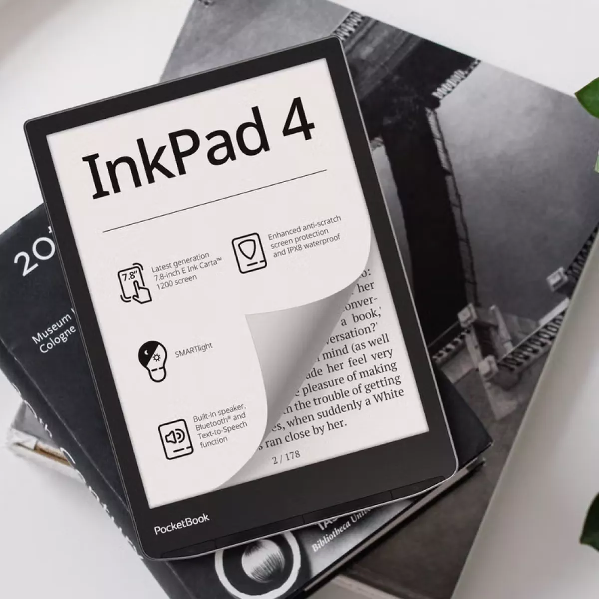 PocketBook InkPad 4 | Eye-Friendly Audio & E-Book Reader Large 7.8ʺ E-Ink Display Anti-Scratch Protection Text-to-Speech Function Bluetooth Built-in Speaker SMARTlight IPX8 Waterproof - Stardust Silver-3-3