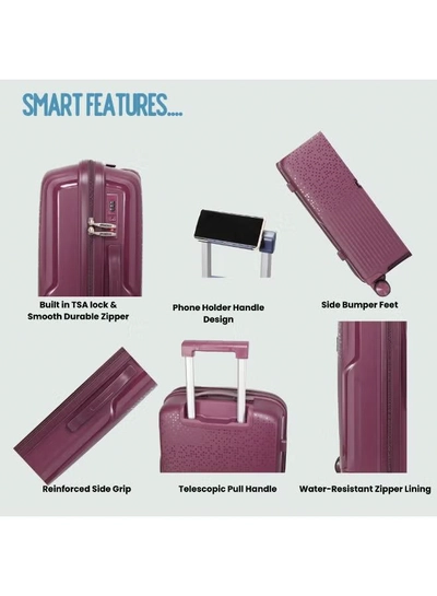 British Tourister 3 Piece Polypropylene Hard Side Spinner Luggage Trolley Set 20/24/28 Inch - Purple-2