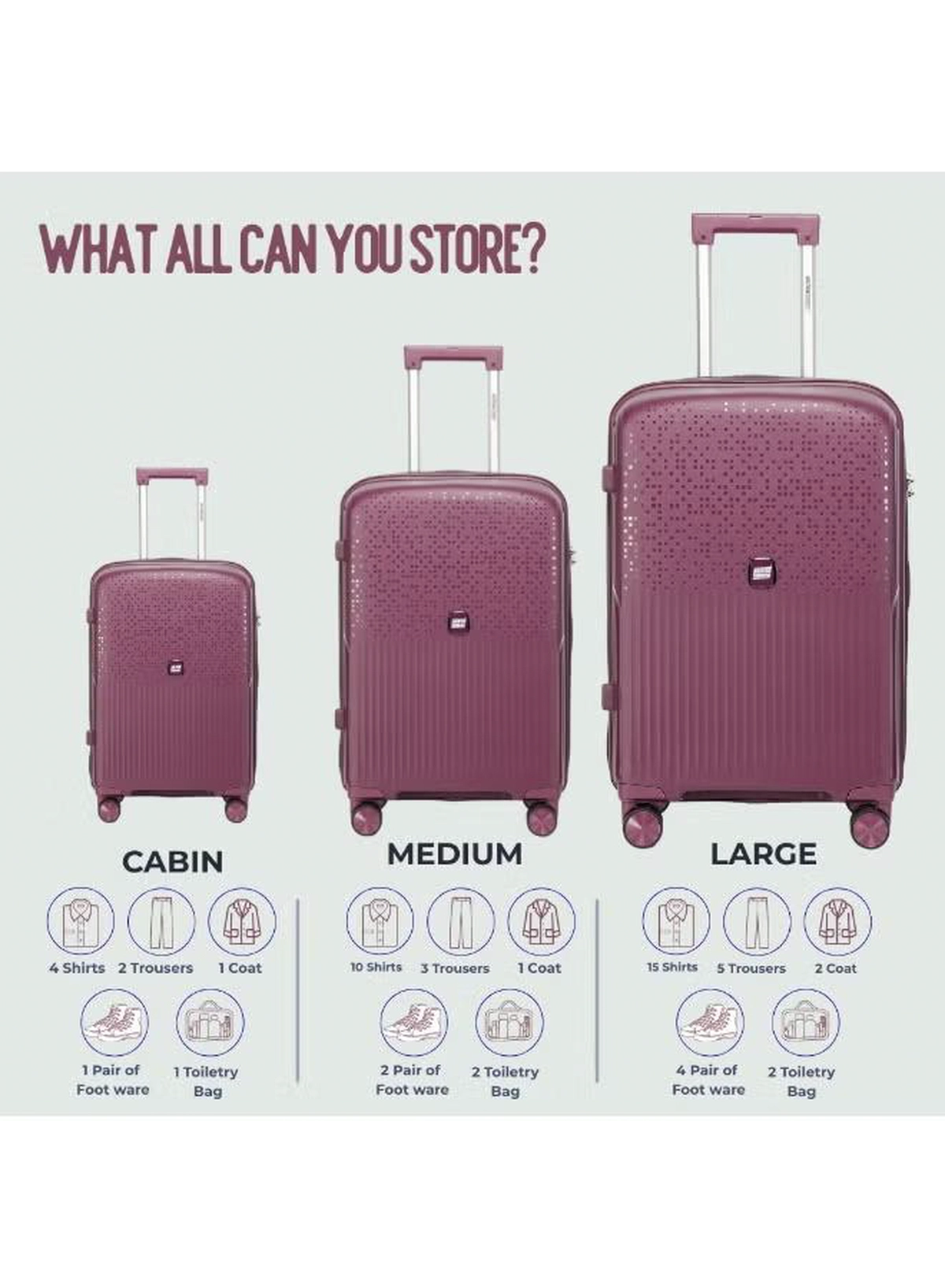 British Tourister 3 Piece Polypropylene Hard Side Spinner Luggage Trolley Set 20/24/28 Inch - Purple-4-4